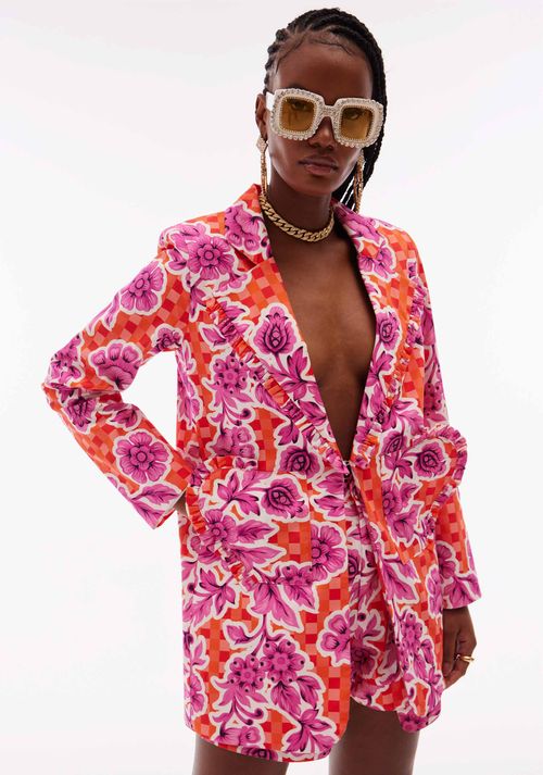 Blazer Alongado Estampado Vermelho