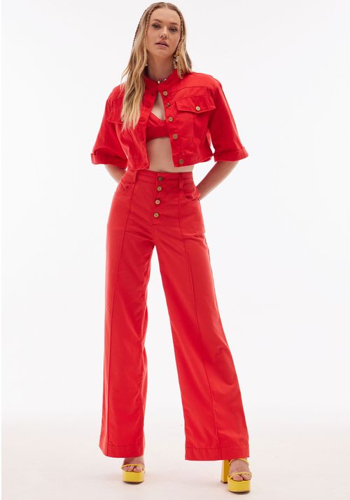 Calça Sarja Wide Leg Vermelho