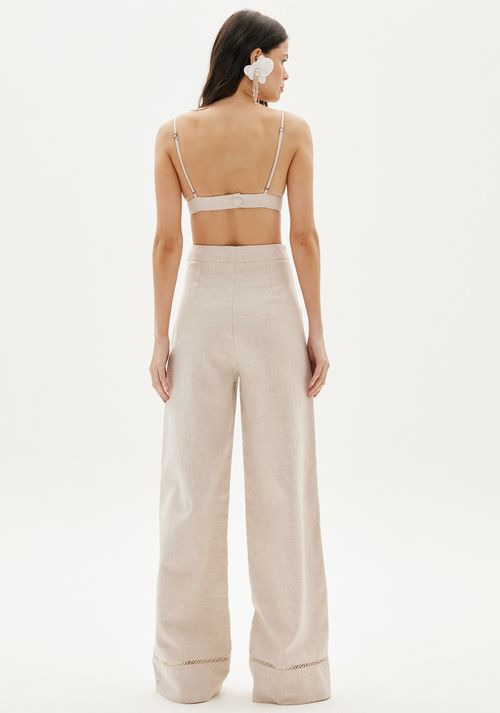 Calça Wide Leg Linho Puro Branco