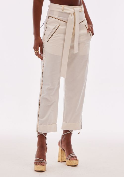 Calça Reta Com Aplicação Branco