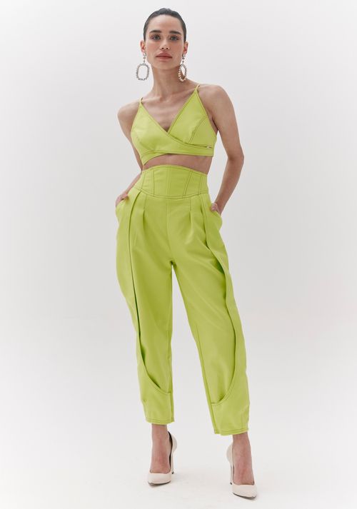 Calça Slouchy Corset Cintura Alta Verde