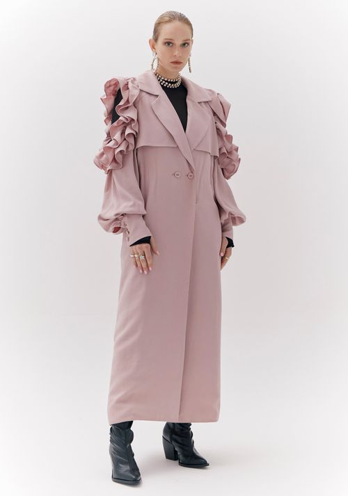 Trench Coat Com Babados Rosa