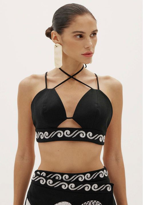 Top Cropped Diamante Negro Preto