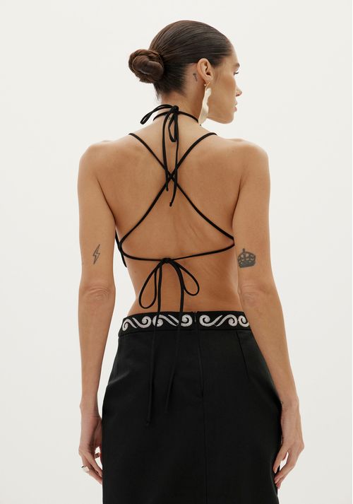 Top Cropped Diamante Negro Preto