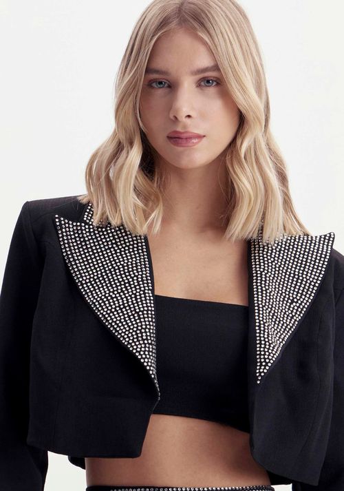 Blazer Cropped Shine Preto