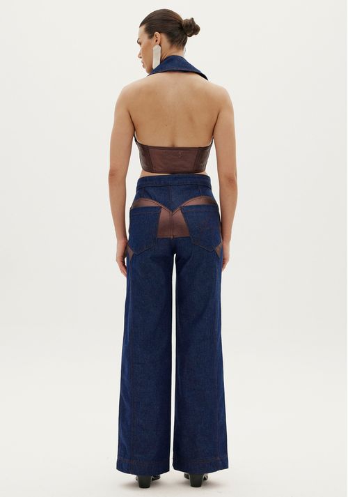 Calça Jeans Wide Leg Ouro Azul