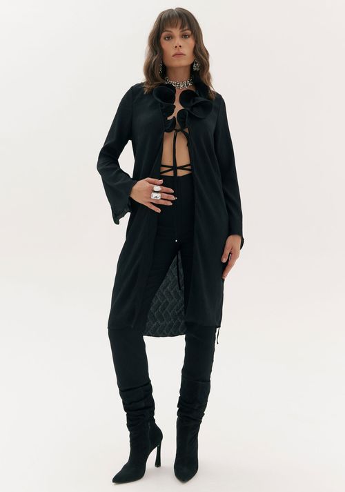 Blusa Alongada Com Babados Preto