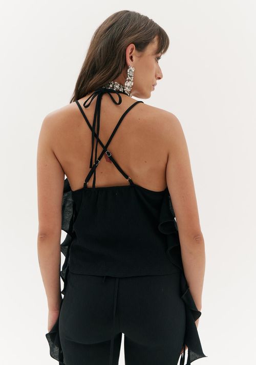 Blusa Frente Única Com Babado Preto