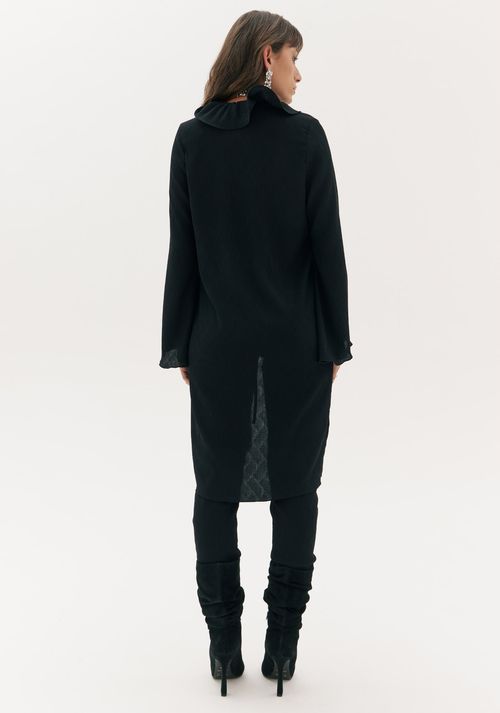 Blusa Alongada Com Babados Preto