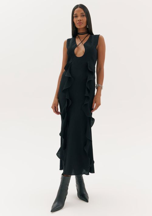 Vestido Sem Manga Longo Preto
