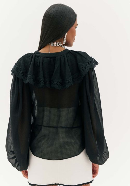Blusa Manga Longa Decote V Preto
