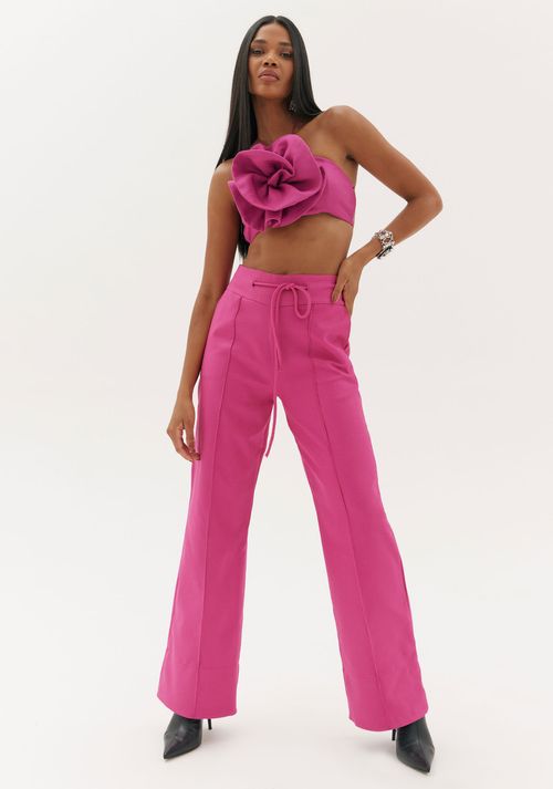 Calça Wide Leg Alfaiataria Rosa