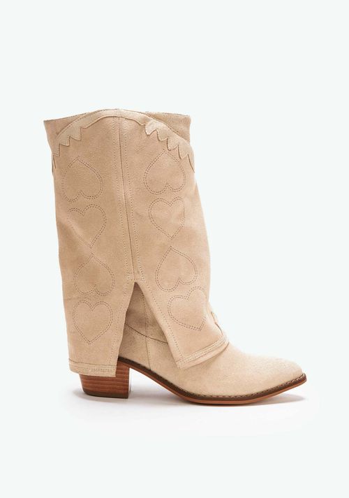 BOTA WESTERN BORDADO CORAÇÕES Bege