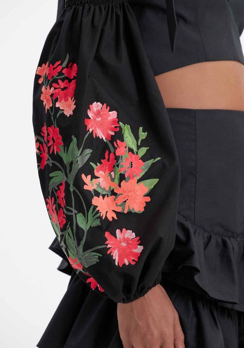 BLUSA CROPPED MANGA BUFANTE Preto