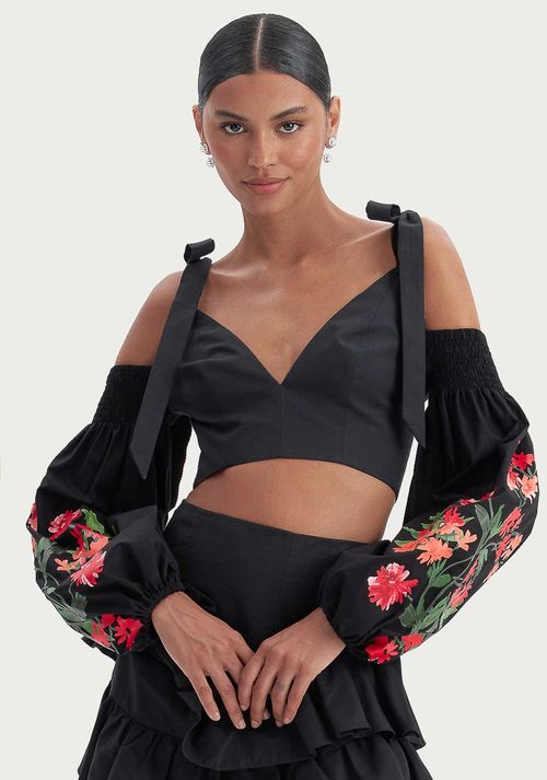 BLUSA CROPPED MANGA BUFANTE Preto
