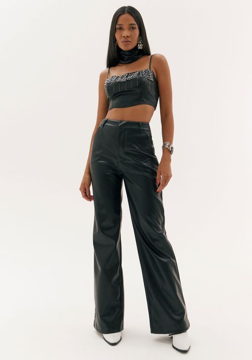 Calça Wide Leg Cintura Alta Preto