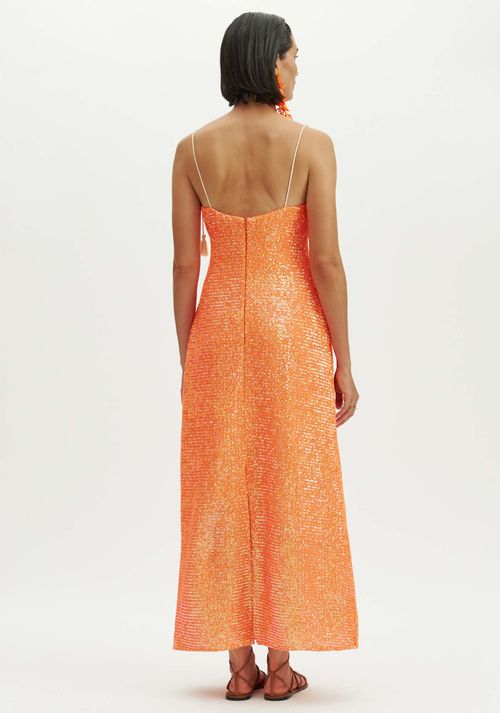 Vestido Longo Bordado Laranja