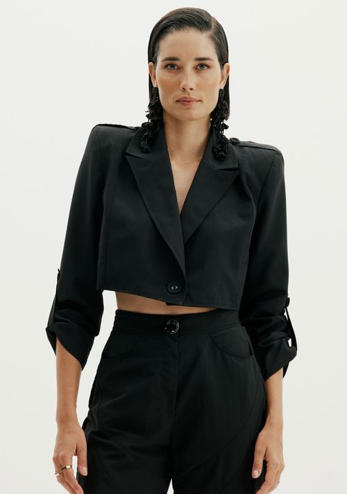 Blazer Transpassado Cropped Preto