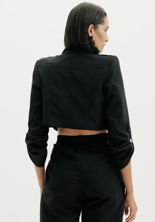 Blazer Transpassado Cropped Preto