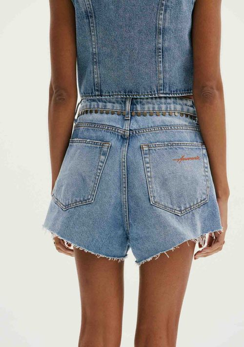 Short Jeans Comfort Loose High Azul