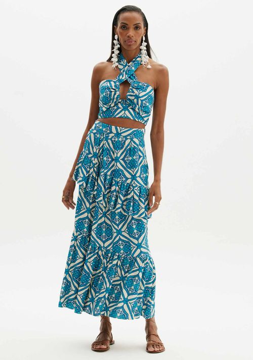 Saia Com Babados Estampada