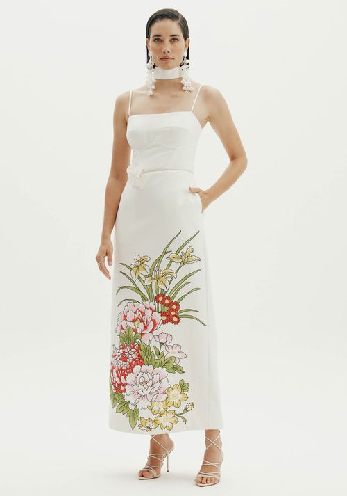 Vestido Super Midi Reto Com Fenda Branco