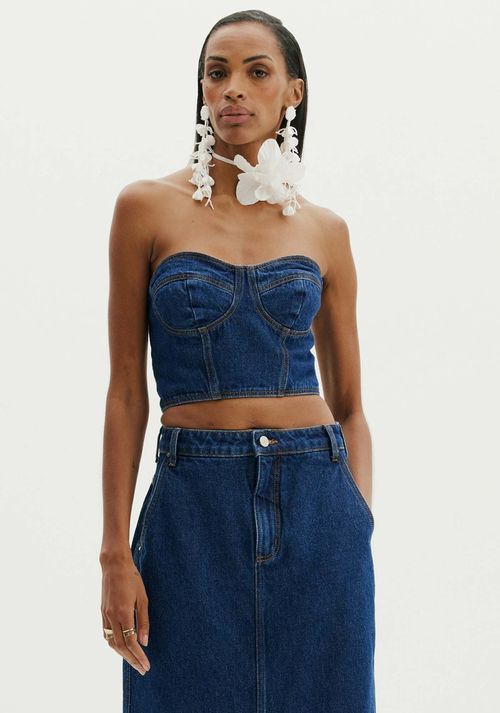 Top Jeans Corset Cropped Azul