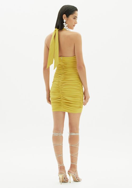 Vestido Curto Drapeado Amarelo