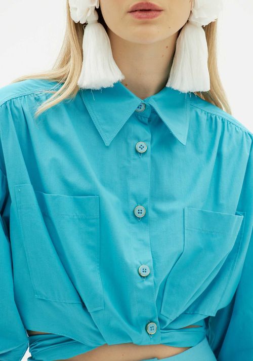 Camisa Cropped Manga Balone Azul