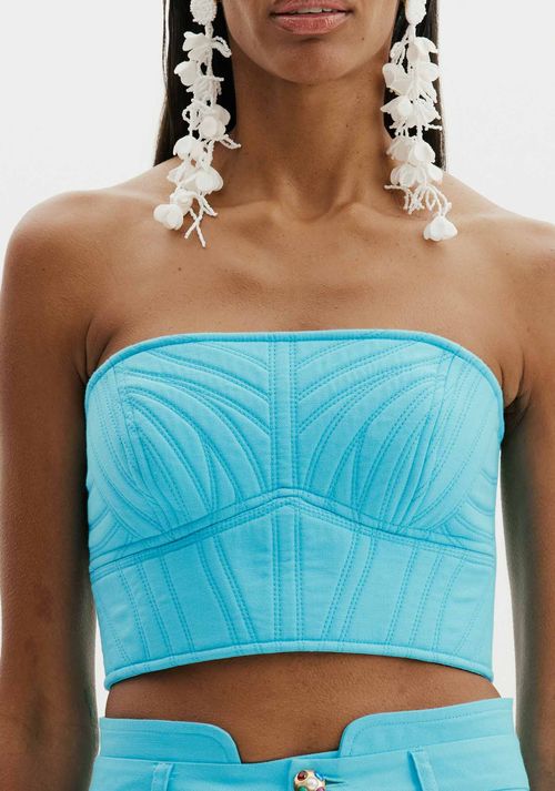 Top Cropped Com Bordado Azul