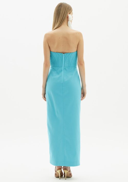 Vestido Super Midi Bordado Azul