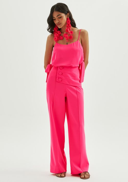 Calça Wide Leg Cintura Alta Rosa