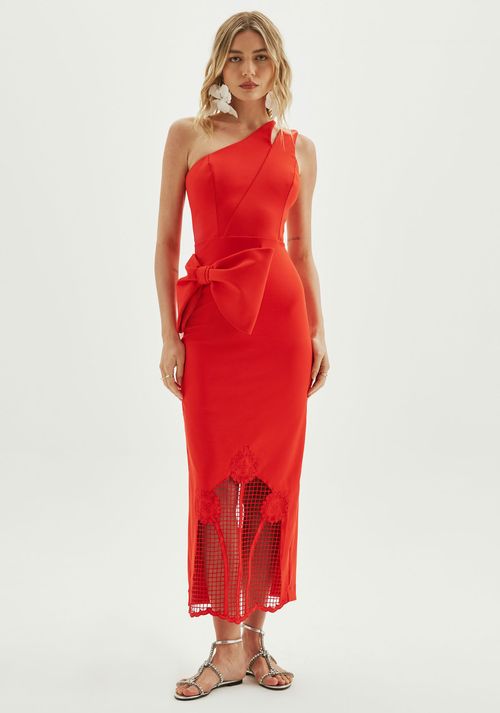 Vestido Super Midi Com Laço Vermelho