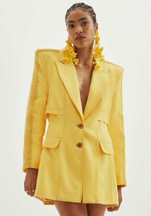 Blazer Alongado Com Sobreposição Amarelo