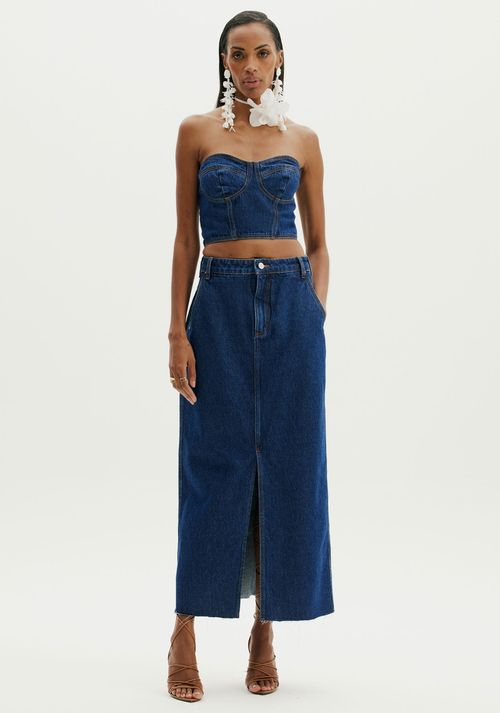 Saia Jeans Super Midi Super High