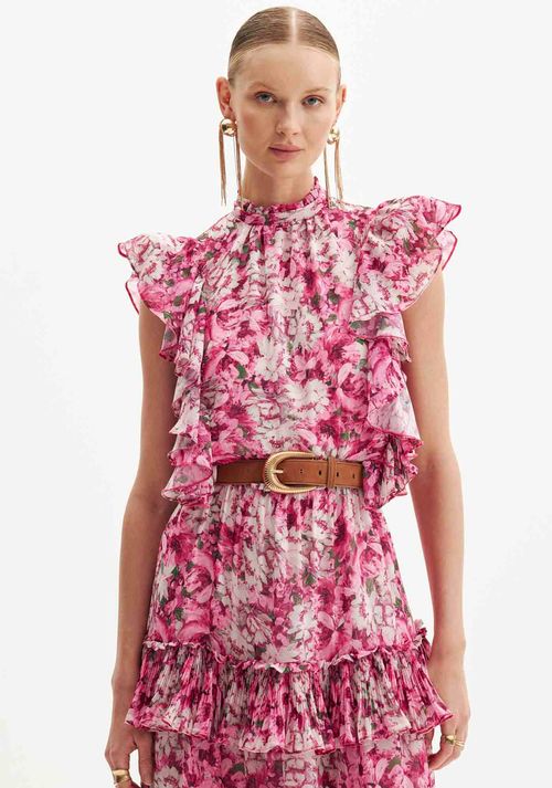 Vestido Longo Estampado Babado