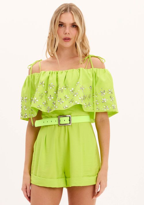 Macacão Curto Com Bordado