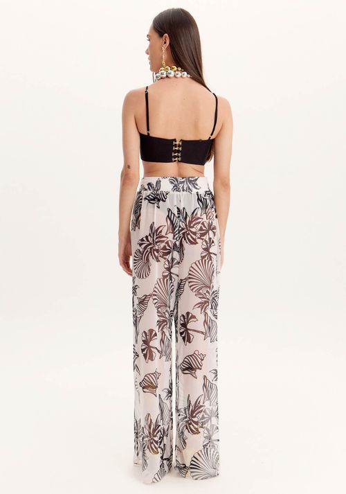 Calça Wide Leg Ampla Estampada com Hot Pants