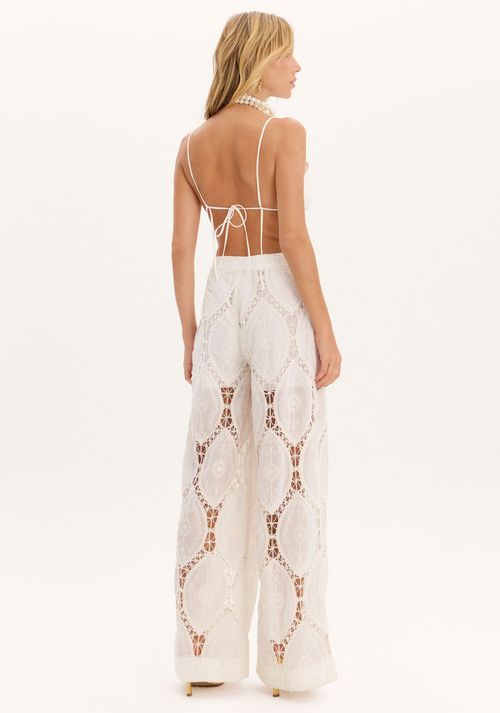 Calça Full Length Cintura Alta com Renda
