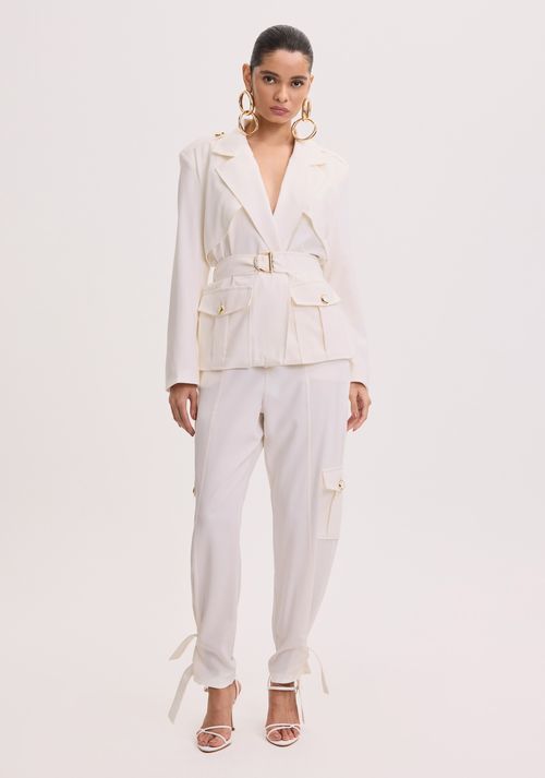 Calça Utilitária Com Bolsos e Cintura Alta