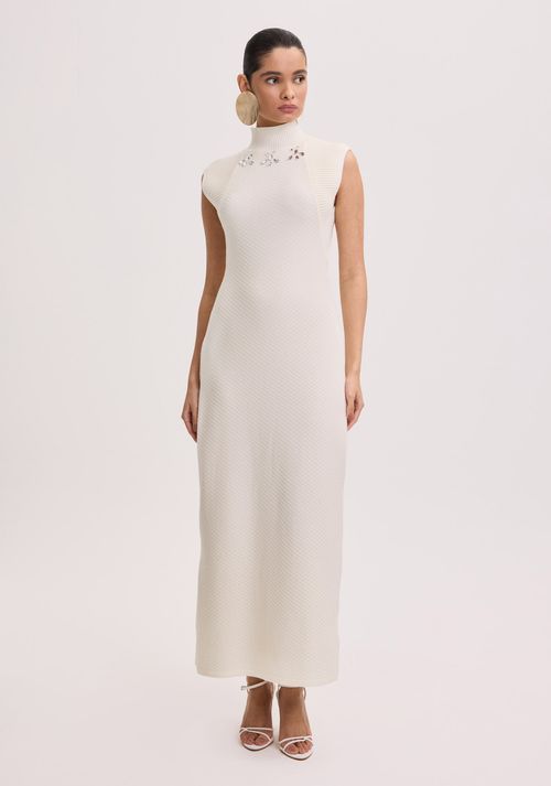 Vestido Midi Tricot com Aplicações