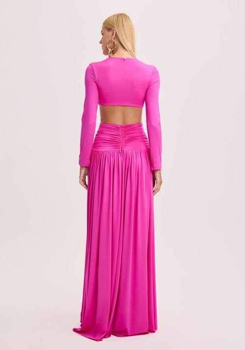 Vestido Longo Com Mangas Longas e Recortes