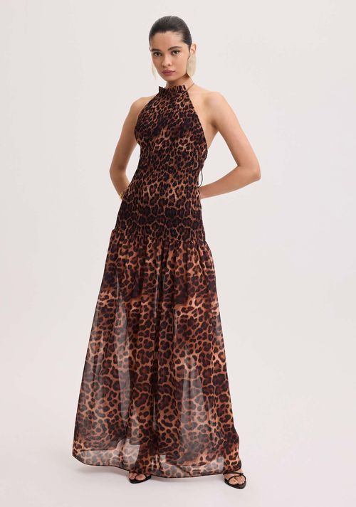 Vestido Longo Frente Única Animal Print