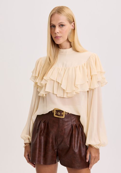 Blusa Manga Longa Com Babado