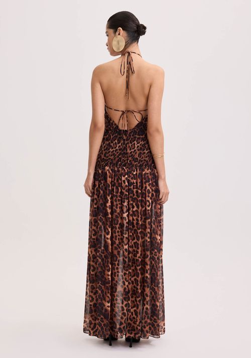 Vestido Longo Frente Única Animal Print