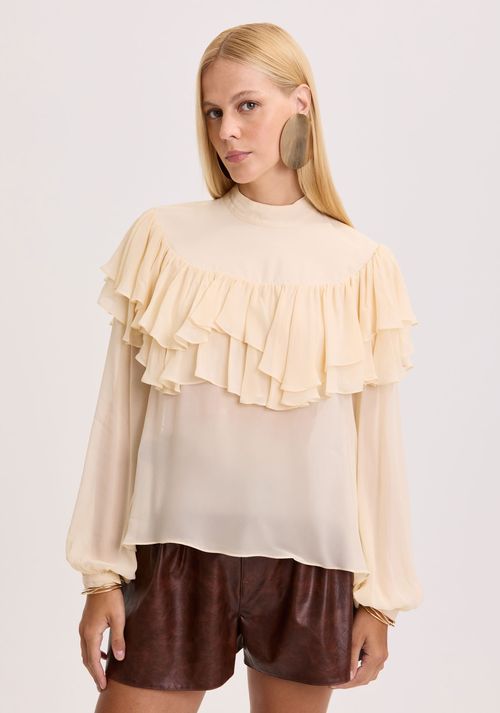Blusa Manga Longa Com Babado