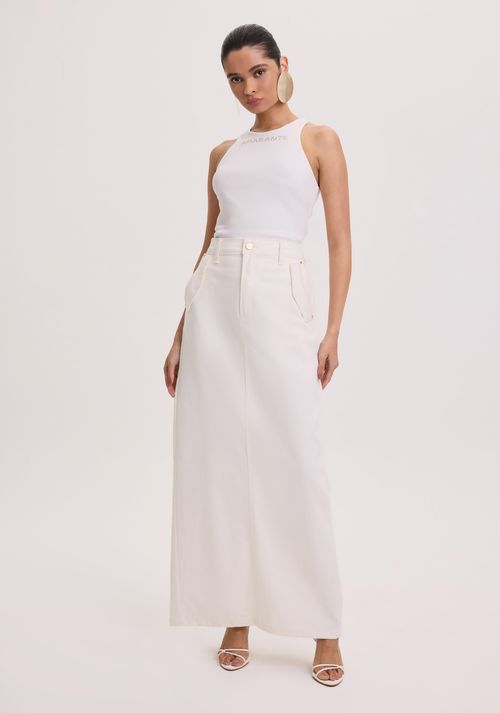 Saia Sarja Midi com Cintura Alta