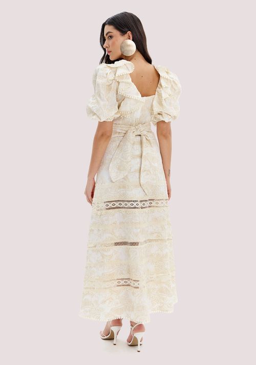 Vestido Midi Com Manga Bufante e Cinto