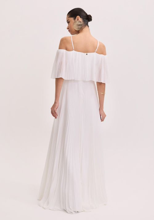 Vestido Longo Com Plissado Flor