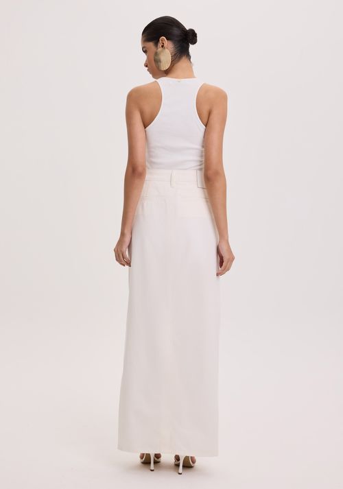 Saia Sarja Midi com Cintura Alta